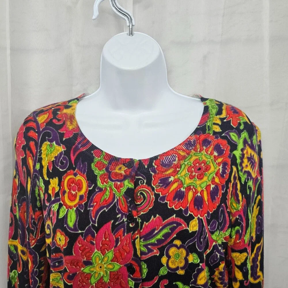 Talbots Cardigan Red Purple Knit Goth Floral Boho Retro Grunge S - Picture 3 of 11